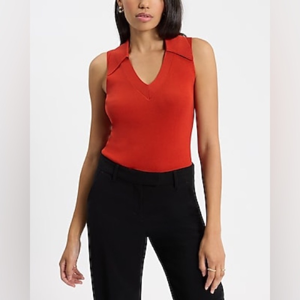 Express Silky Soft Fitted V-Neck Polo Sweater Tank